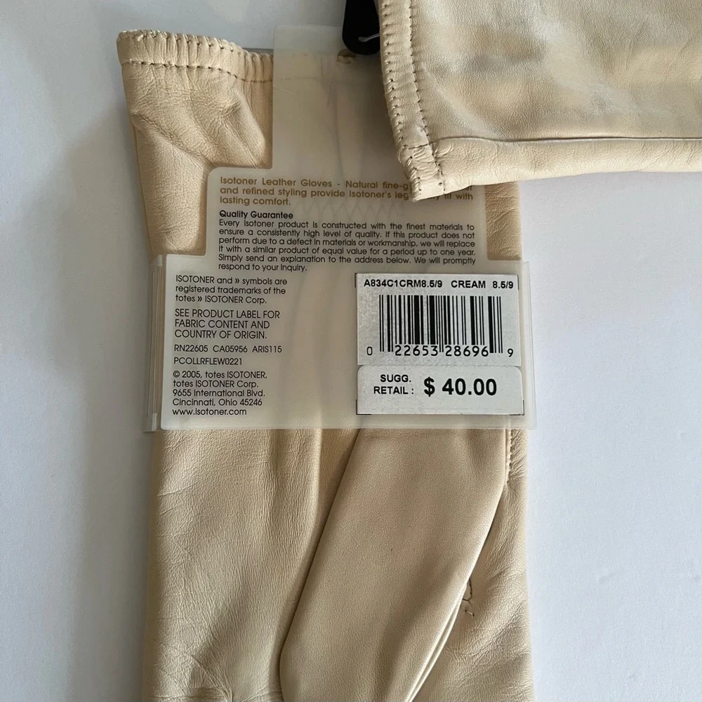 Isotoner Vintage NEW Cream Beige Leather Fleece Lined Gloves Size 8.5-9 Medium